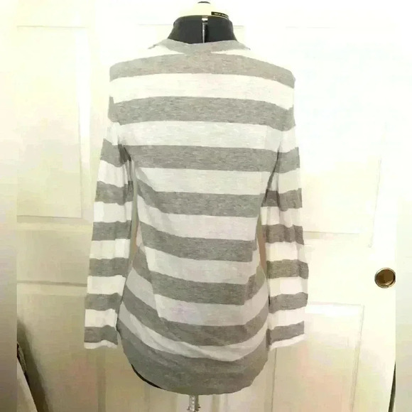 ARIZONA gray white striped light cotton cardigan with buttons women medium - Picture 3 of 5